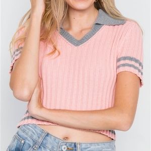 📦 MOVE OUT SALE - Pink & Grey Knit Ribbed Crop Top